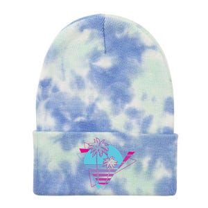 Retro Palm Tree Tropical Sunset Tie Dye 12in Knit Beanie