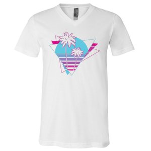 Retro Palm Tree Tropical Sunset V-Neck T-Shirt