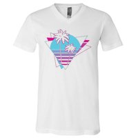 Retro Palm Tree Tropical Sunset V-Neck T-Shirt