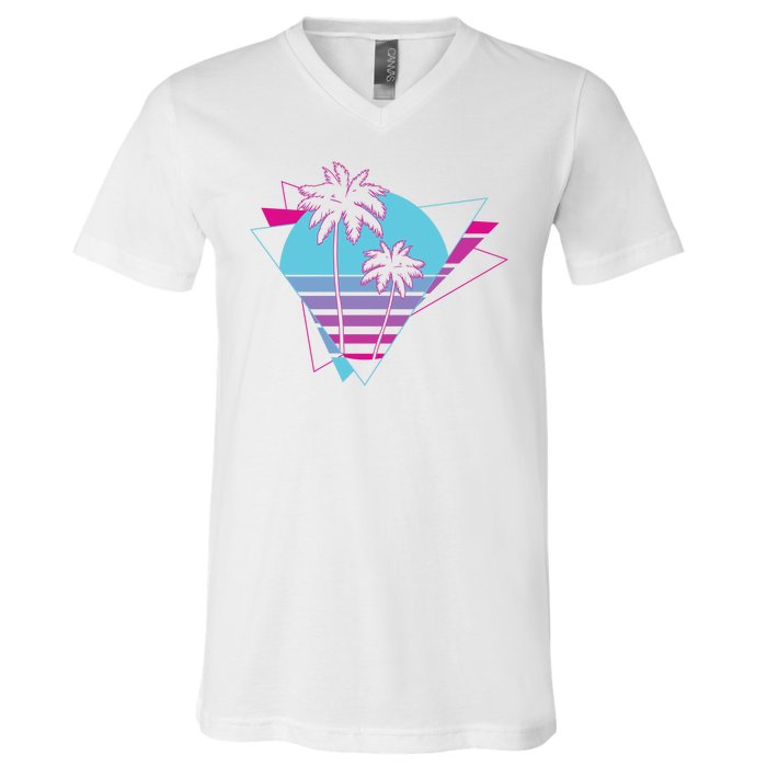 Retro Palm Tree Tropical Sunset V-Neck T-Shirt