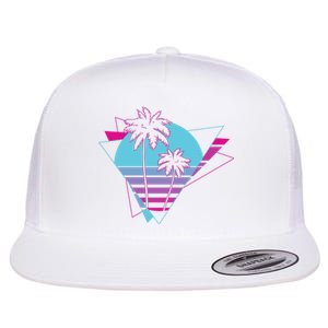 Retro Palm Tree Tropical Sunset Flat Bill Trucker Hat