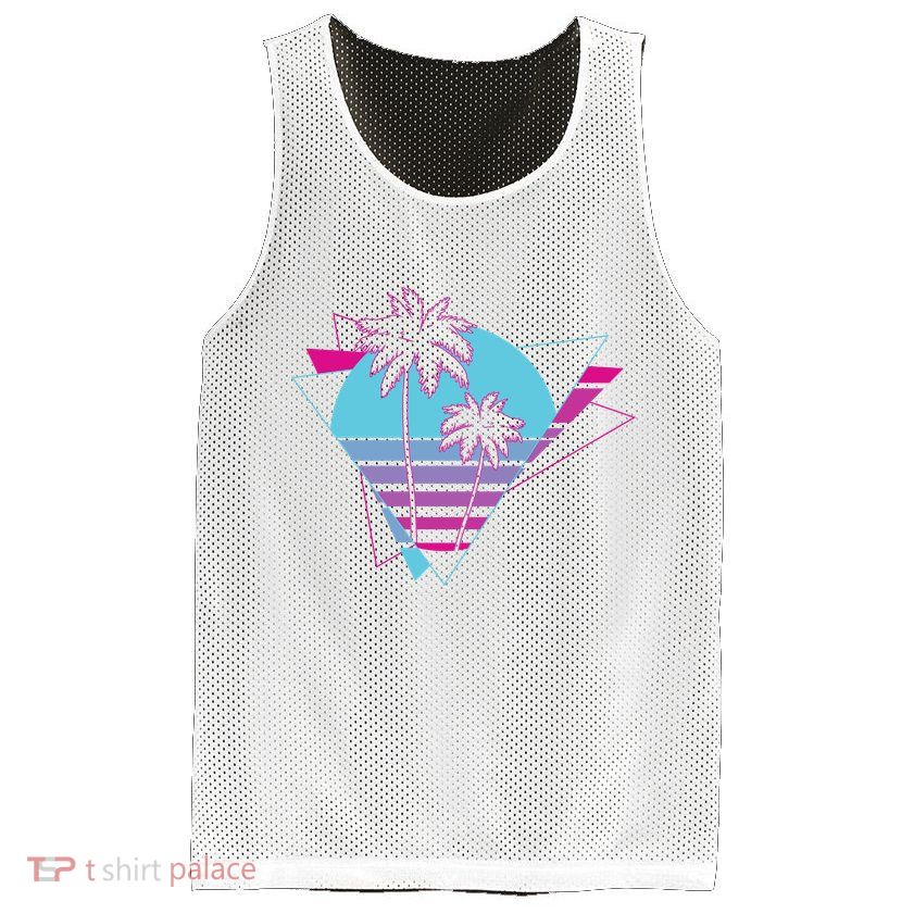 Retro Palm Tree Tropical Sunset Mesh Reversible Basketball Jersey Tank