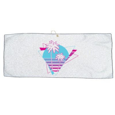 Retro Palm Tree Tropical Sunset Large Microfiber Waffle Golf Towel