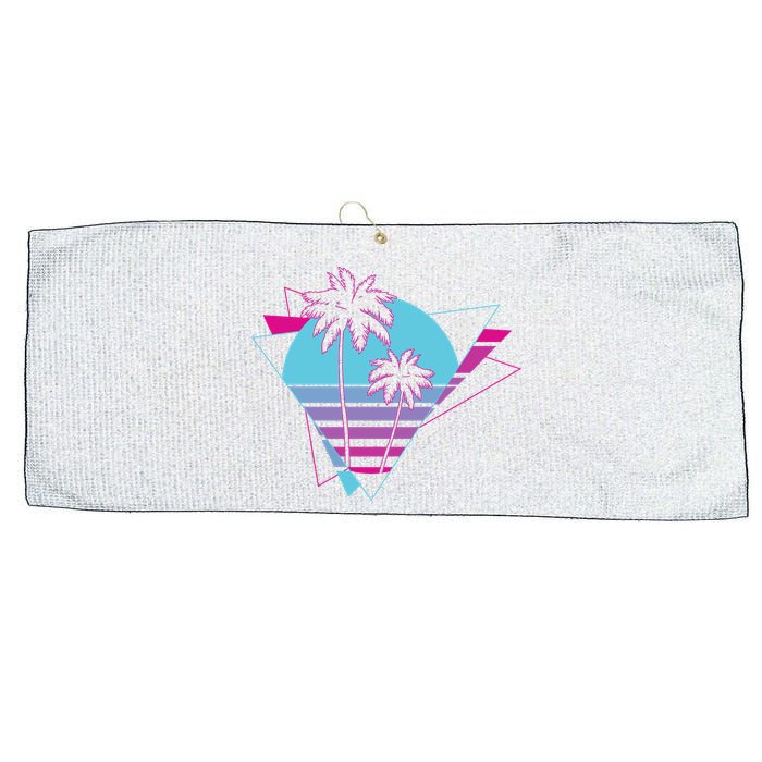 Retro Palm Tree Tropical Sunset Large Microfiber Waffle Golf Towel