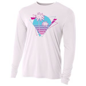 Retro Palm Tree Tropical Sunset Cooling Performance Long Sleeve Crew