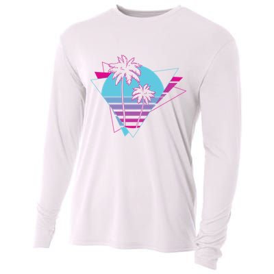 Retro Palm Tree Tropical Sunset Cooling Performance Long Sleeve Crew