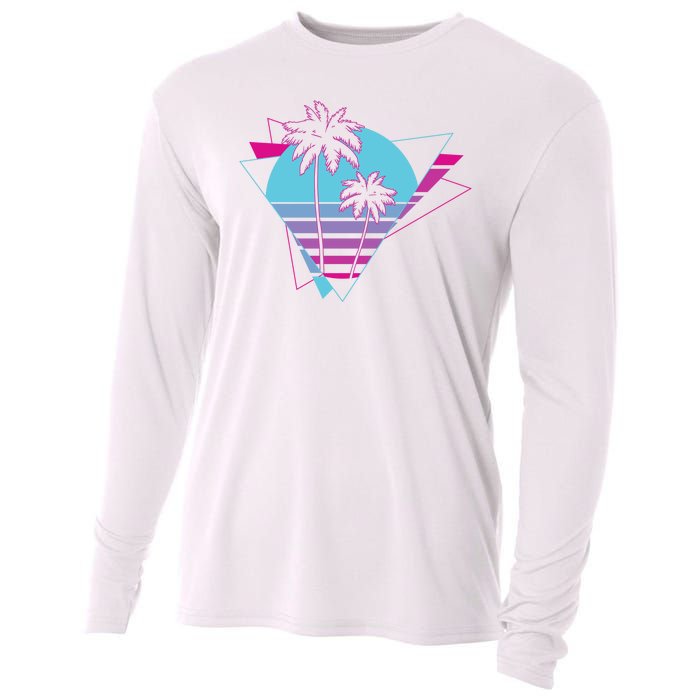 Retro Palm Tree Tropical Sunset Cooling Performance Long Sleeve Crew