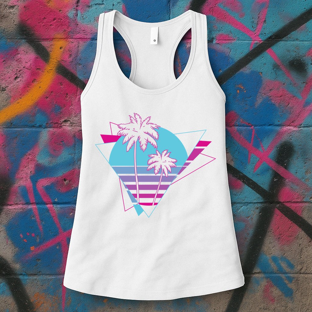 Retro Palm Tree Tropical Sunset Womens Tank Top
