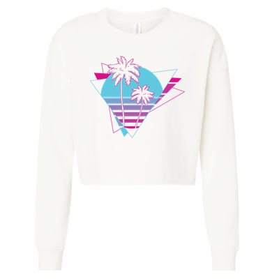Retro Palm Tree Tropical Sunset Cropped Pullover Crew