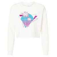 Retro Palm Tree Tropical Sunset Cropped Pullover Crew