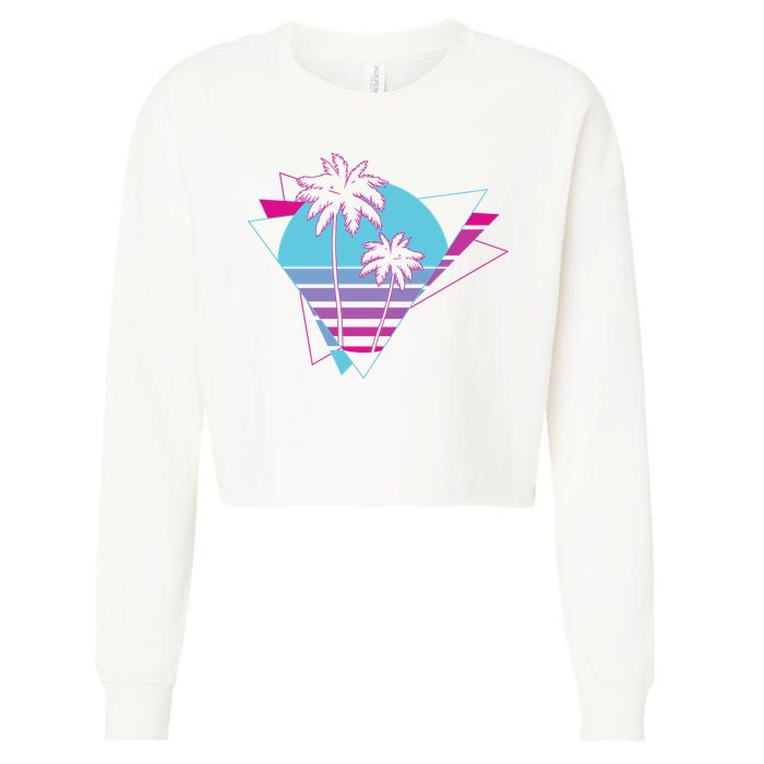 Retro Palm Tree Tropical Sunset Cropped Pullover Crew