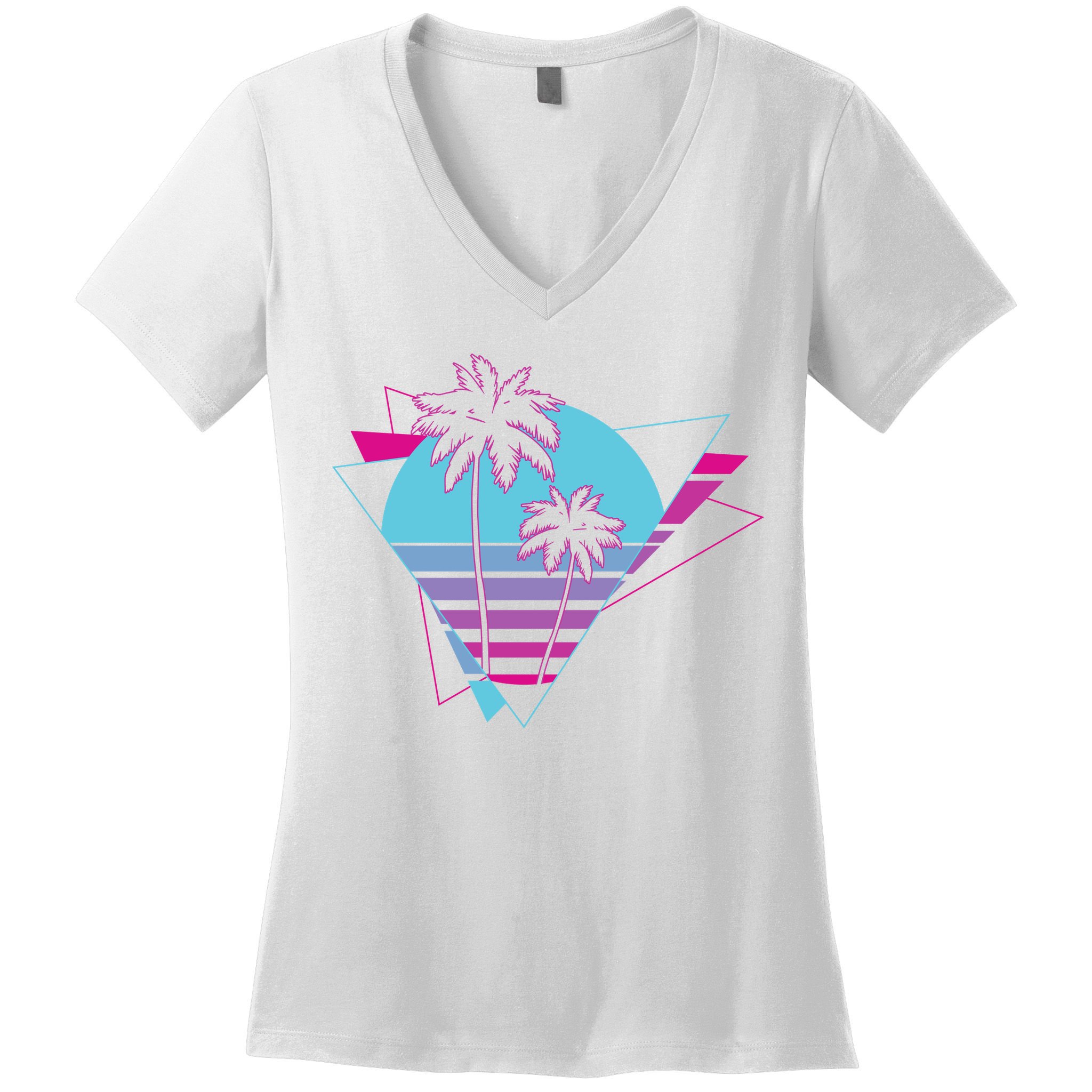 Retro Palm Tree Tropical Sunset Women's V-Neck T-Shirt