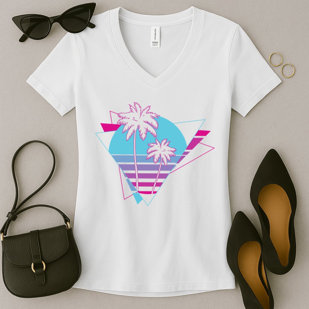 Retro Palm Tree Tropical Sunset Women's V-Neck T-Shirt