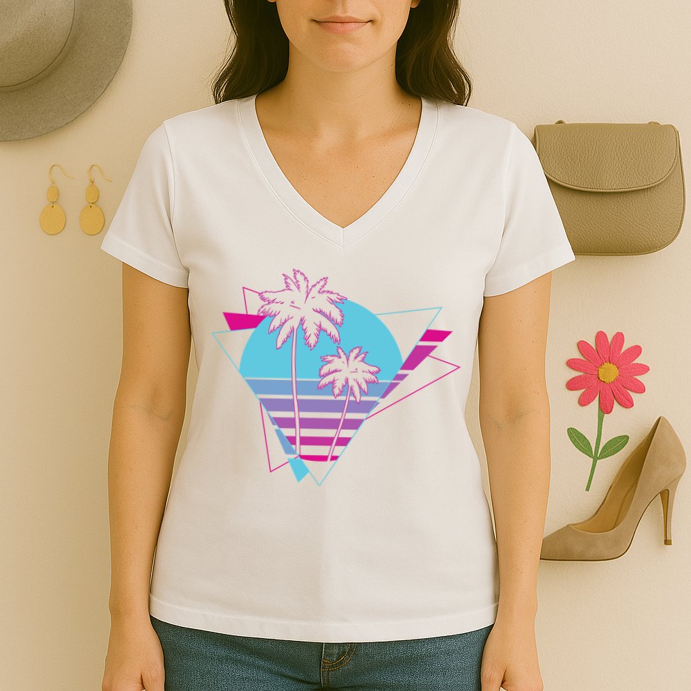 Retro Palm Tree Tropical Sunset Women's V-Neck T-Shirt