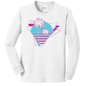 Retro Palm Tree Tropical Sunset Kids Long Sleeve Shirt