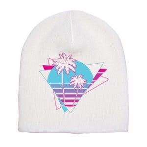 Retro Palm Tree Tropical Sunset Short Acrylic Beanie