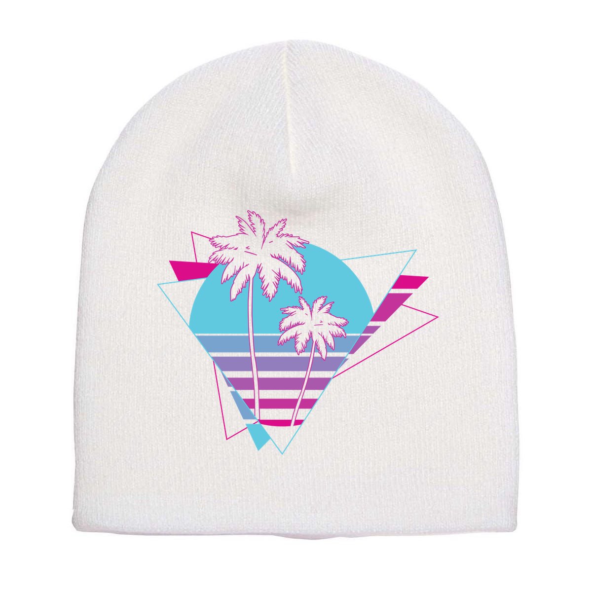 Retro Palm Tree Tropical Sunset Short Acrylic Beanie