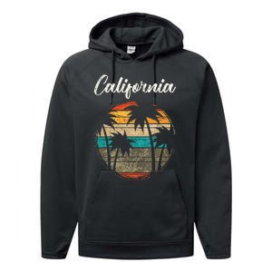 Retro Palm Trees California Performance Fleece Hoodie