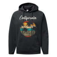 Retro Palm Trees California Performance Fleece Hoodie