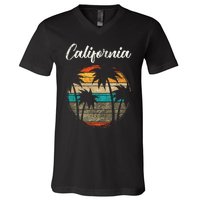 Retro Palm Trees California V-Neck T-Shirt