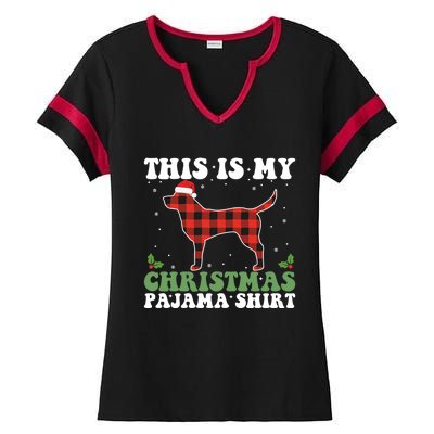 Red Plaid This Is My Labrador Retriever Dog Christmas Pajama Gift Ladies Halftime Notch Neck Tee