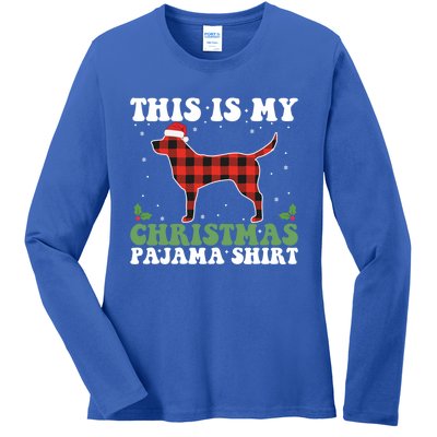 Red Plaid This Is My Labrador Retriever Dog Christmas Pajama Gift Ladies Long Sleeve Shirt