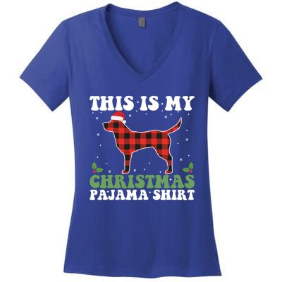 Red Plaid This Is My Labrador Retriever Dog Christmas Pajama Gift Women's V-Neck T-Shirt