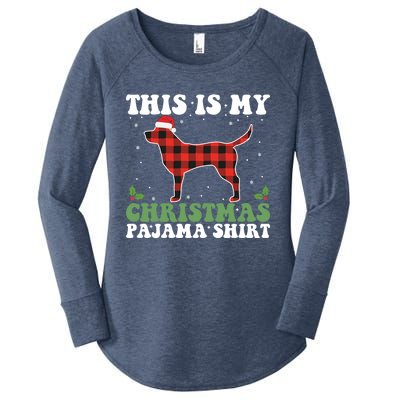 Red Plaid This Is My Labrador Retriever Dog Christmas Pajama Gift Women's Perfect Tri Tunic Long Sleeve Shirt