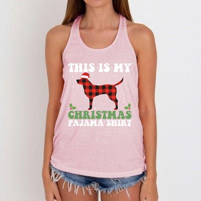 Red Plaid This Is My Labrador Retriever Dog Christmas Pajama Gift Women's Knotted Racerback Tank