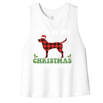 Red Plaid This Is My Labrador Retriever Dog Christmas Pajama Gift Women's Racerback Cropped Tank