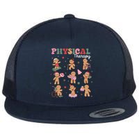 Retro Physical Therapy Gingerbread Christmas Pt Funny Xmas Flat Bill Trucker Hat