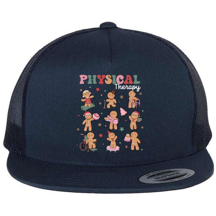 Retro Physical Therapy Gingerbread Christmas Pt Funny Xmas Flat Bill Trucker Hat