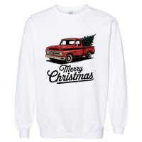 Red Pickup Truck Christmas Tree Vintage Christmas Garment-Dyed Sweatshirt