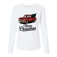 Red Pickup Truck Christmas Tree Vintage Christmas Womens Cotton Relaxed Long Sleeve T-Shirt