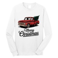 Red Pickup Truck Christmas Tree Vintage Christmas Long Sleeve Shirt