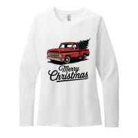 Red Pickup Truck Christmas Tree Vintage Christmas Womens CVC Long Sleeve Shirt