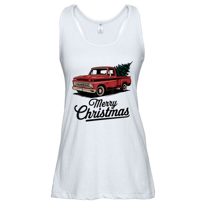 Red Pickup Truck Christmas Tree Vintage Christmas Ladies Essential Flowy Tank