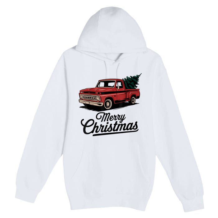 Red Pickup Truck Christmas Tree Vintage Christmas Premium Pullover Hoodie