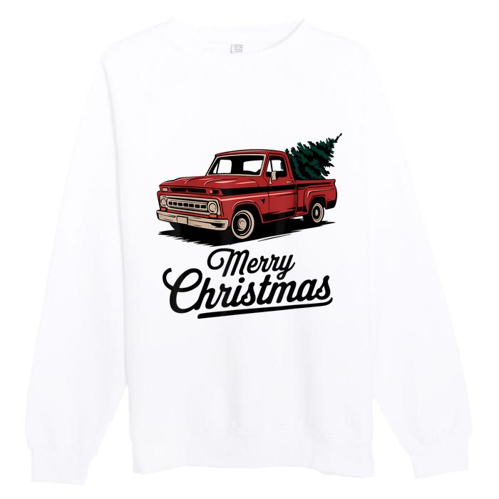 Red Pickup Truck Christmas Tree Vintage Christmas Premium Crewneck Sweatshirt