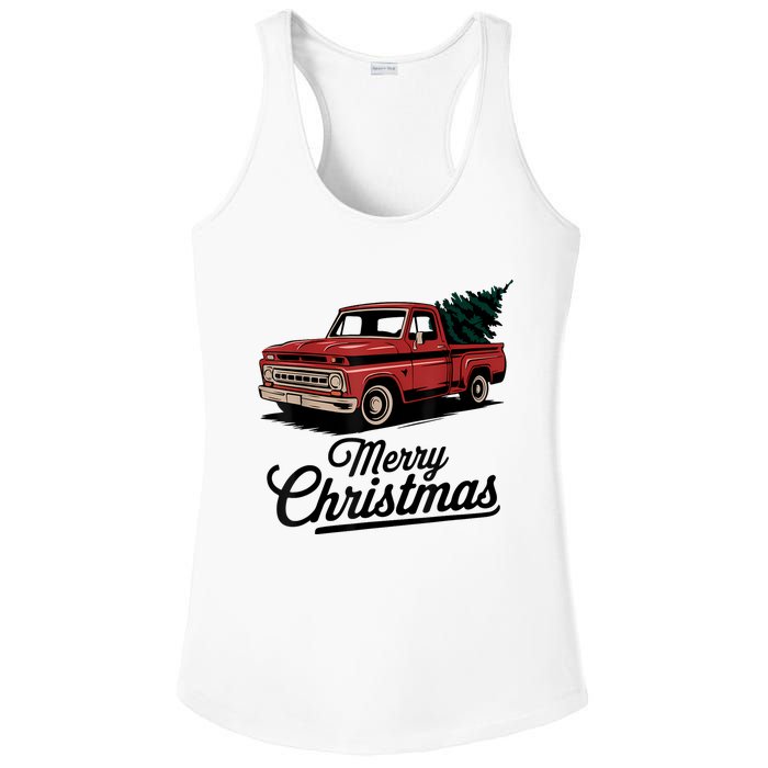 Red Pickup Truck Christmas Tree Vintage Christmas Ladies PosiCharge Competitor Racerback Tank