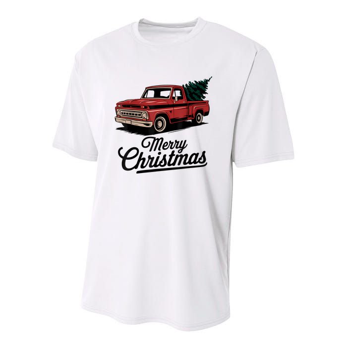 Red Pickup Truck Christmas Tree Vintage Christmas Youth Performance Sprint T-Shirt