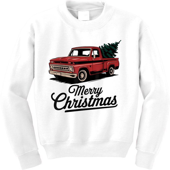 Red Pickup Truck Christmas Tree Vintage Christmas Kids Sweatshirt