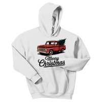 Red Pickup Truck Christmas Tree Vintage Christmas Kids Hoodie