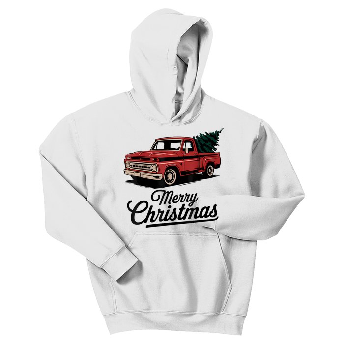 Red Pickup Truck Christmas Tree Vintage Christmas Kids Hoodie