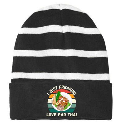 Retro Pad Thai I Just Freaking Love Pad Thai Food Lover Striped Beanie with Solid Band