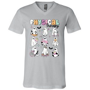 Retro Physical Therapy Halloween Ghosts Spooky PT V-Neck T-Shirt