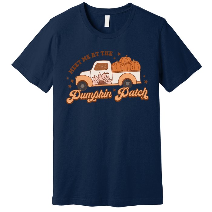 Retro Pumpkin Truck Meet Me At Pumpkin Patch Fall Halloween Premium T-Shirt