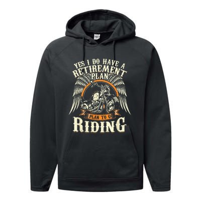 Retirement Plan To Go Riding Gift Motorcycle Riders Biker Performance Fleece Hoodie