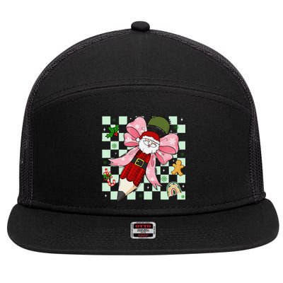 Retro Pencil Teacher Christmas Santa Coquette Bow Cookies 7 Panel Mesh Trucker Snapback Hat