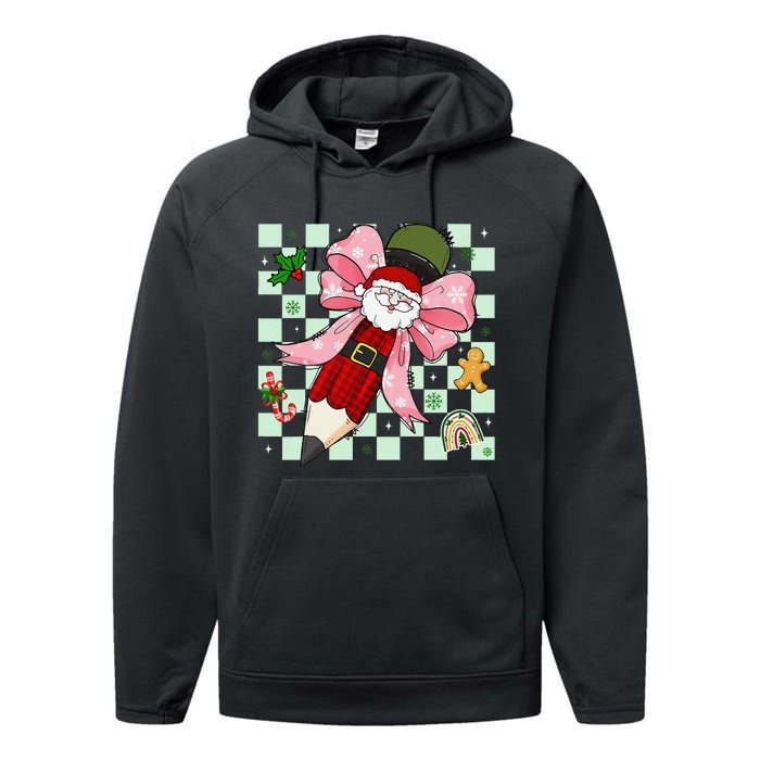 Retro Pencil Teacher Christmas Santa Coquette Bow Cookies Performance Fleece Hoodie